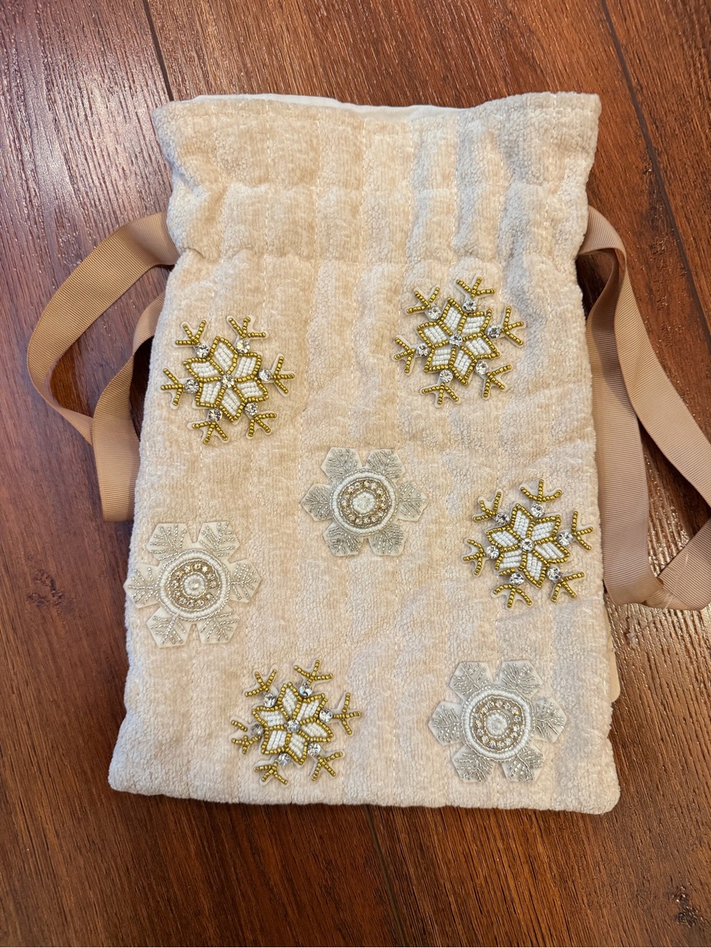 Free People Cream Beaded Snowflake Drawstring bag
